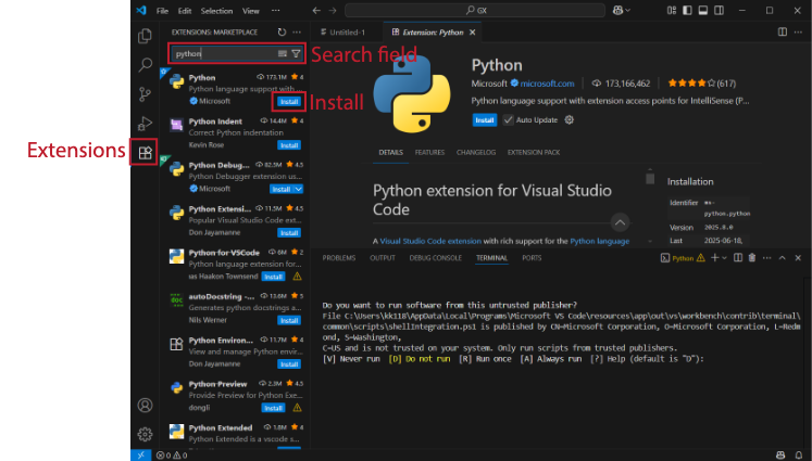 Python extension for vs code
