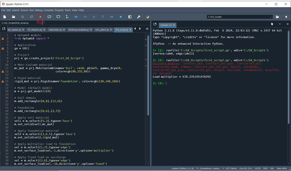 Figure 3.1: Foundation problem and Spyder IDE