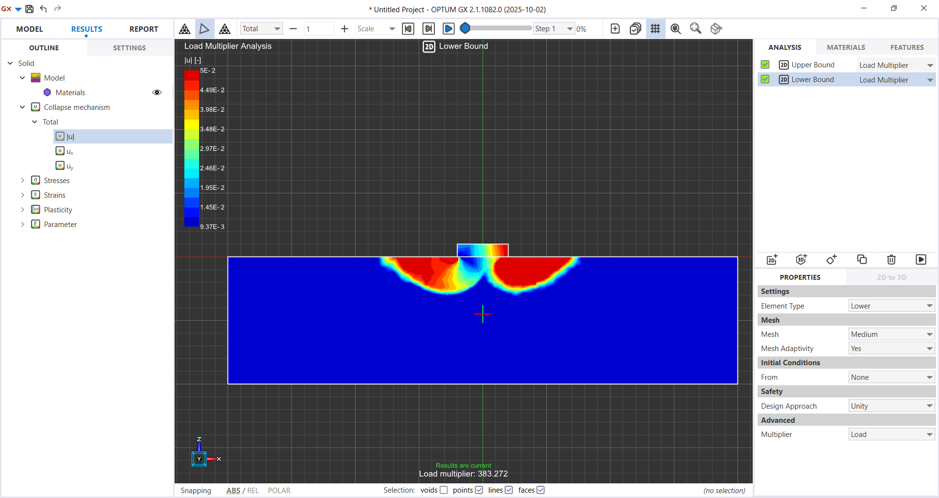 OptumGX upper and lower bound LIMIT ANALYSIS