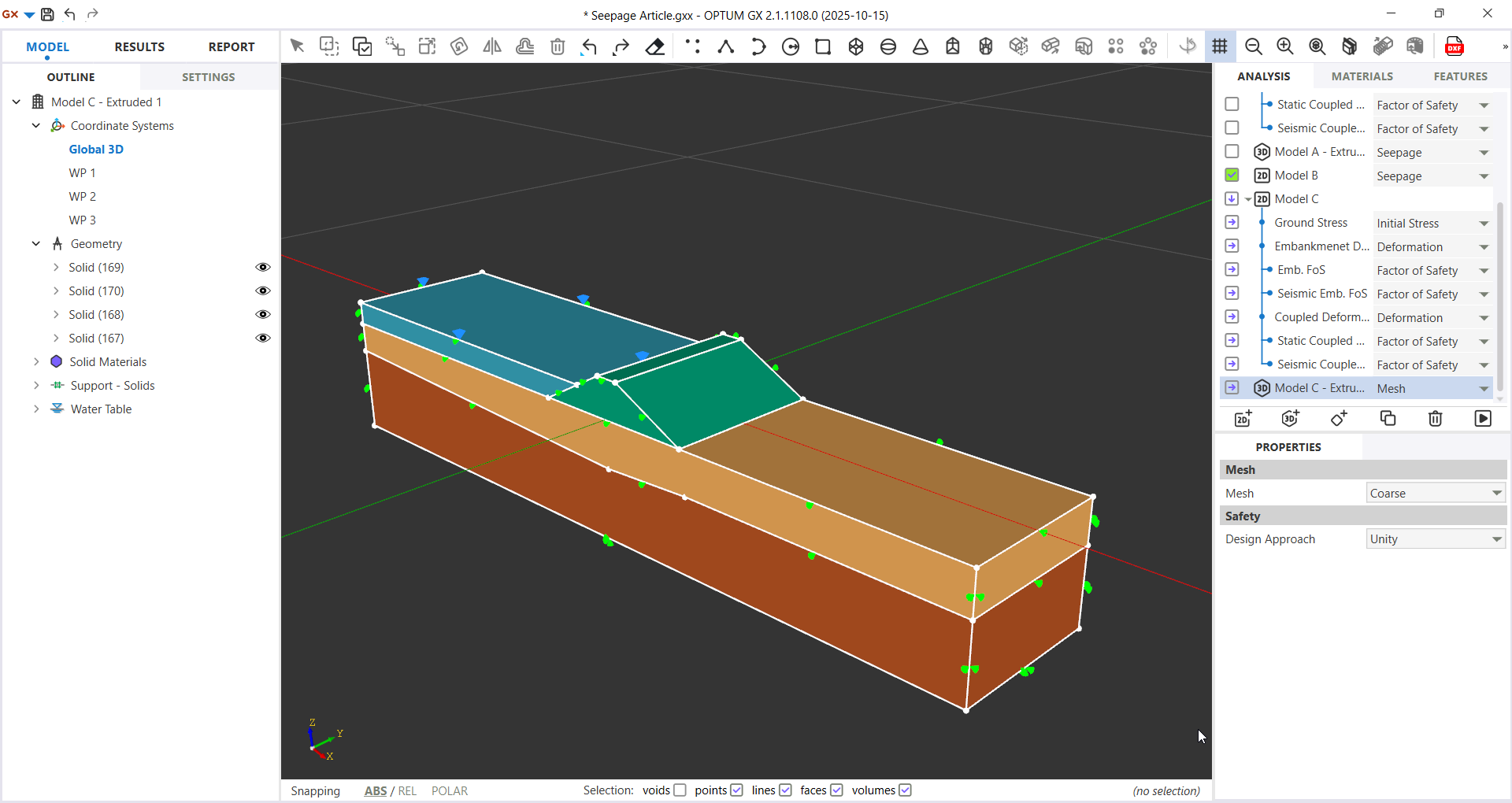 Seepage model for geotechnical analysis